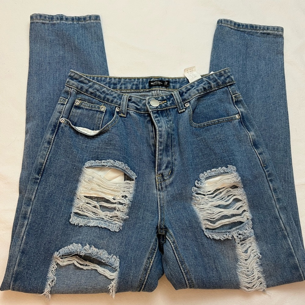 Nasty Gal Distressed High Waisted Mom Jeans - Picture 2 of 6